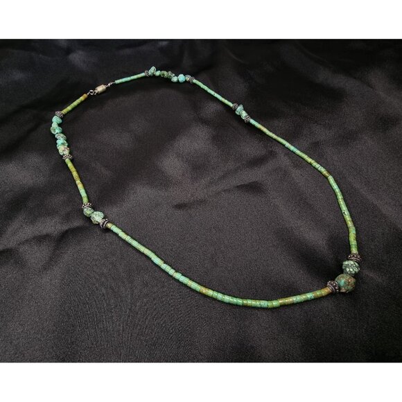 Vintage Long Turquoise Beaded Necklace With Sterling Silver Accents - Picture 4 of 6
